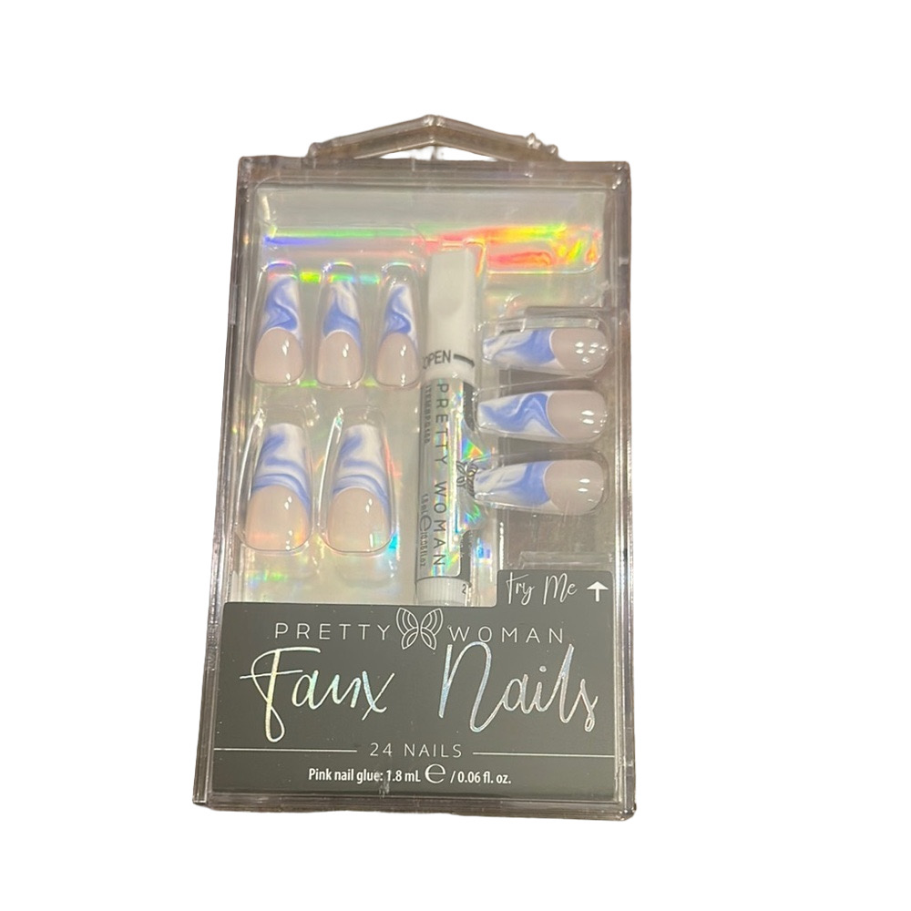 Pretty Woman Faux Nails - Blue and White